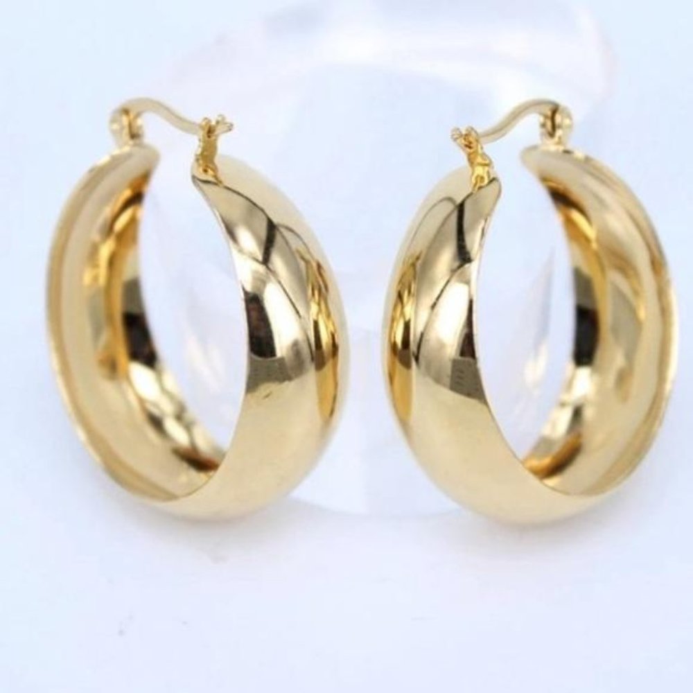 NEW 18K YELLOW GOLD 2” ROUND CHUNKY HOOP EARRINGS, NICE EARRINGS, CUTE EARRINGS